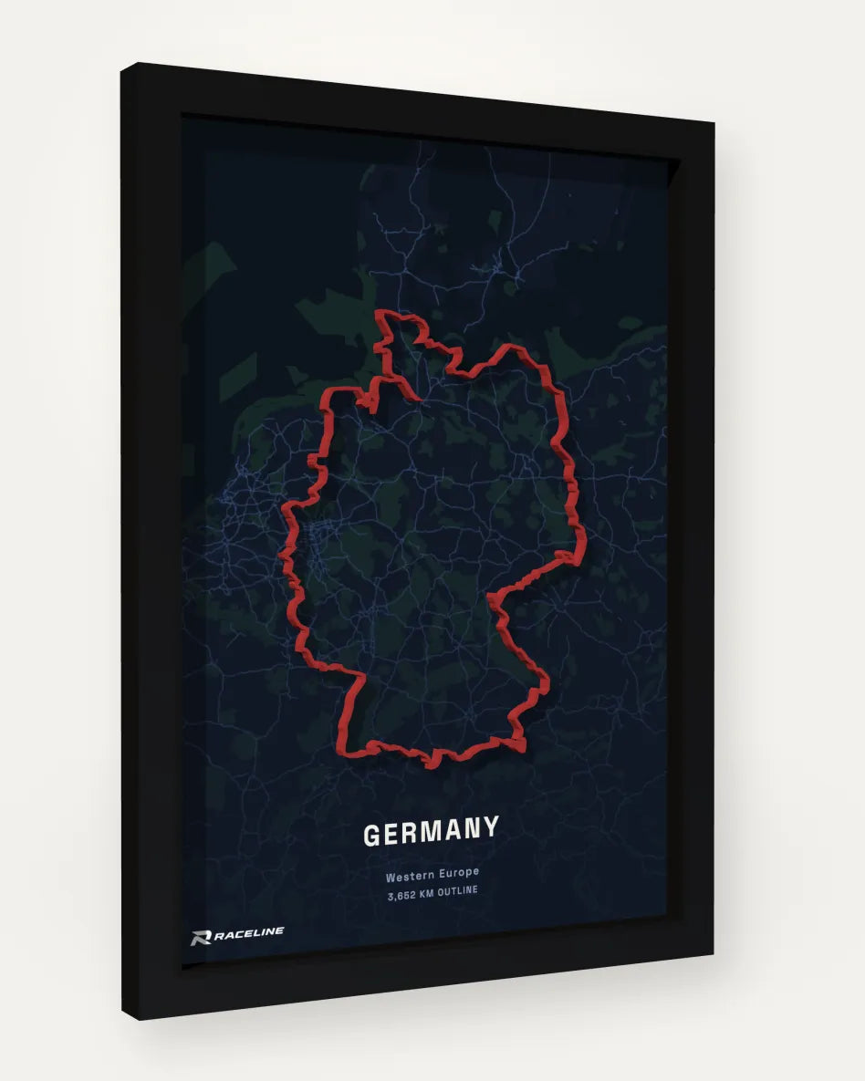 Germany Outline Poster with map background, framed at an angle