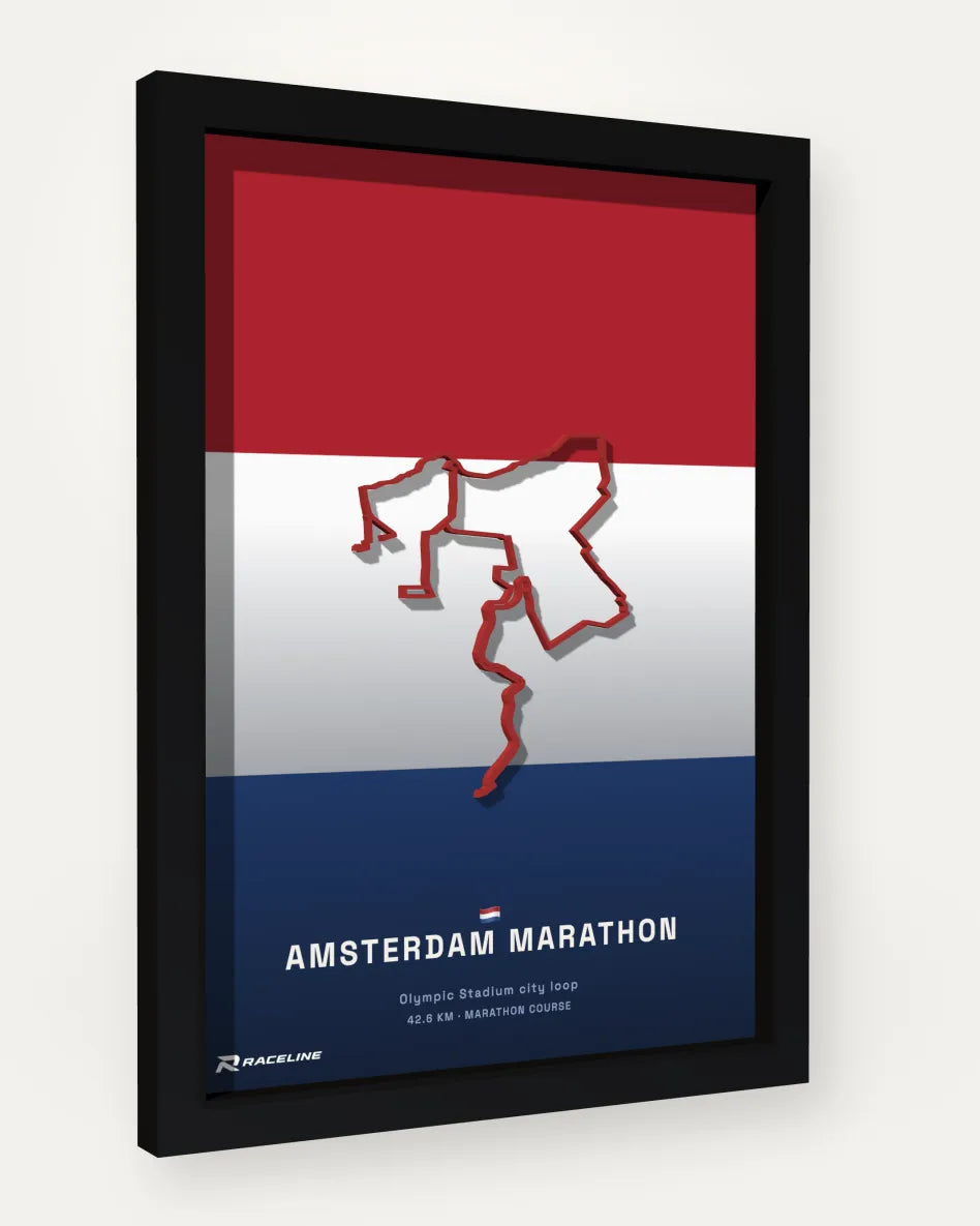 Amsterdam Marathon poster with flag background