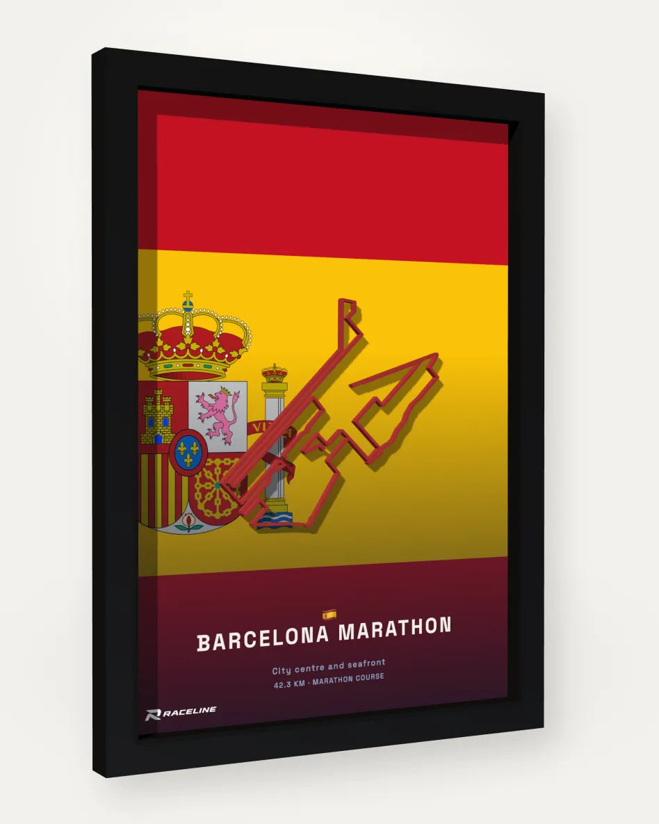 Barcelona Marathon poster with flag background