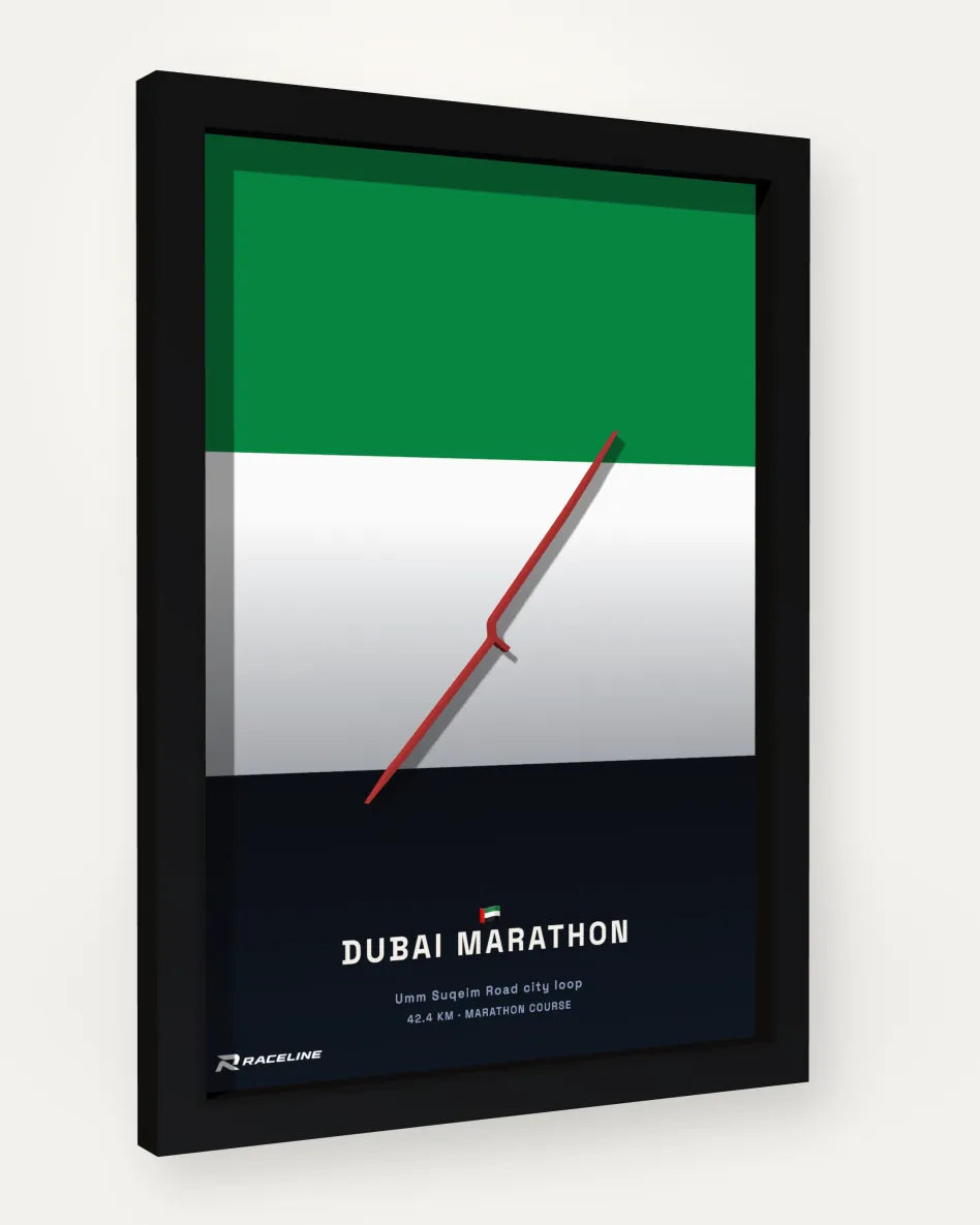Dubai Marathon poster with flag background