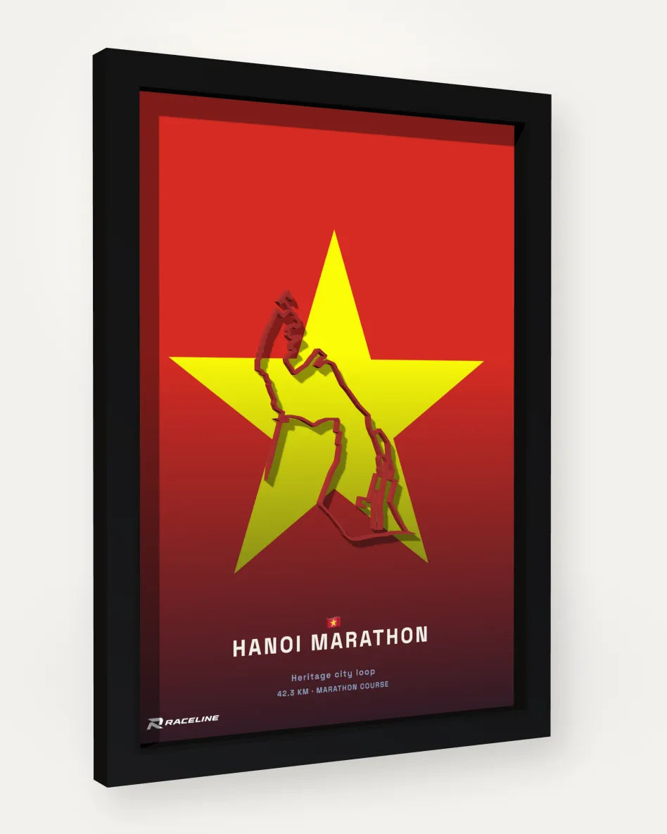 Hanoi Marathon poster with flag background