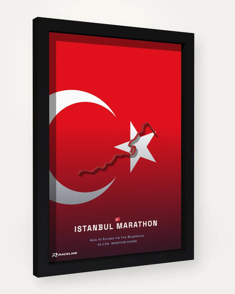 Istanbul Marathon poster with flag background
