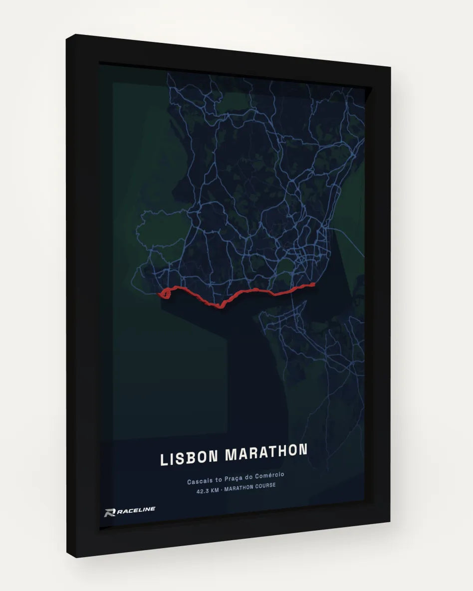 Lisbon Marathon poster with map background