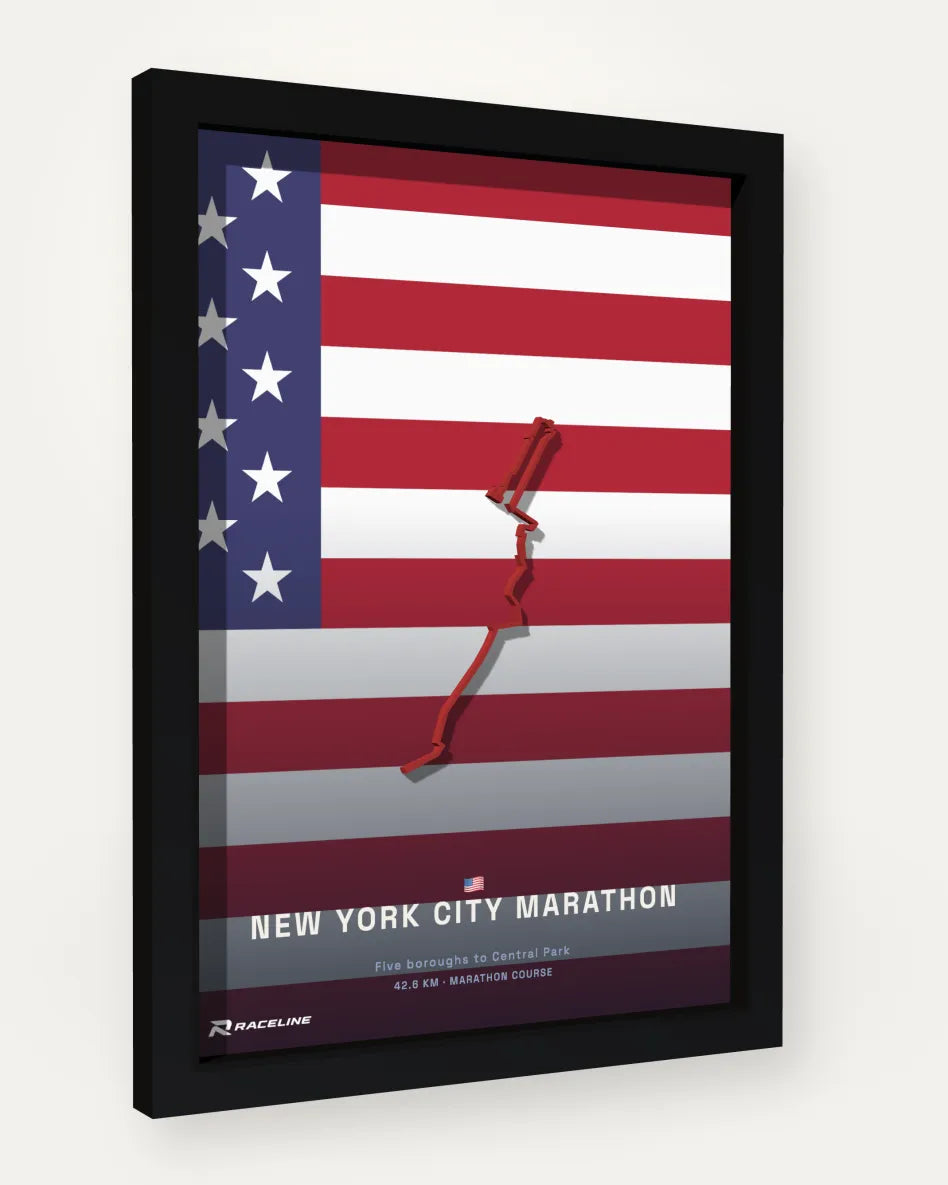 New York City Marathon poster with flag background