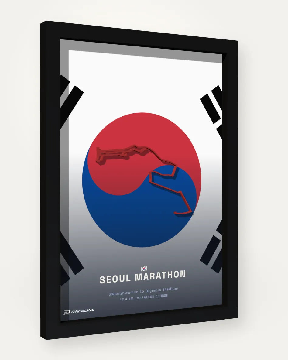 Seoul Marathon poster with flag background