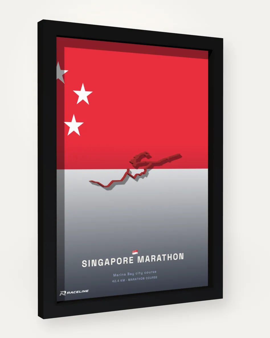 Singapore Marathon poster with flag background