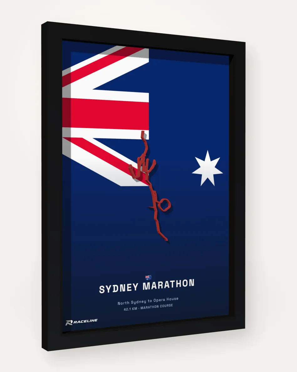 Sydney Marathon poster with flag background