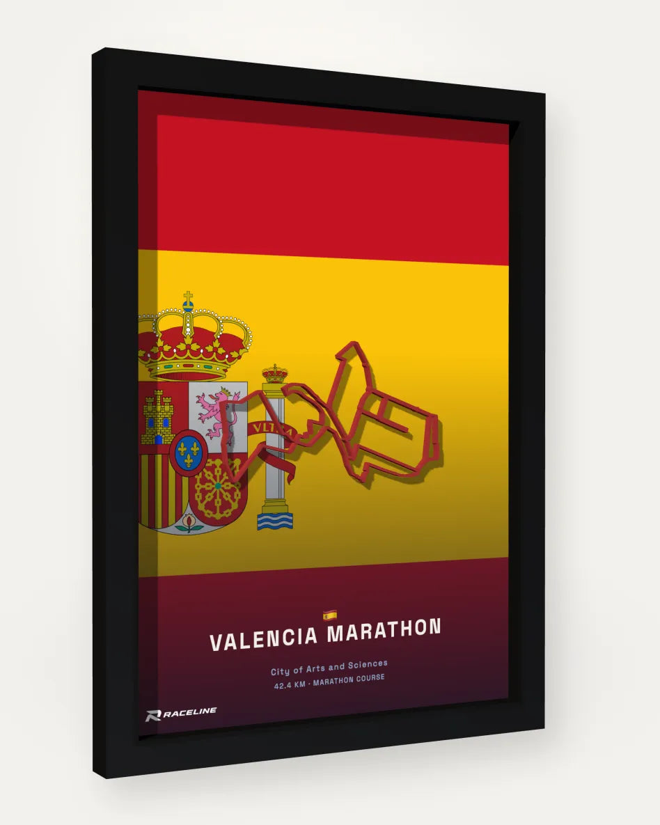 Valencia Marathon poster with flag background
