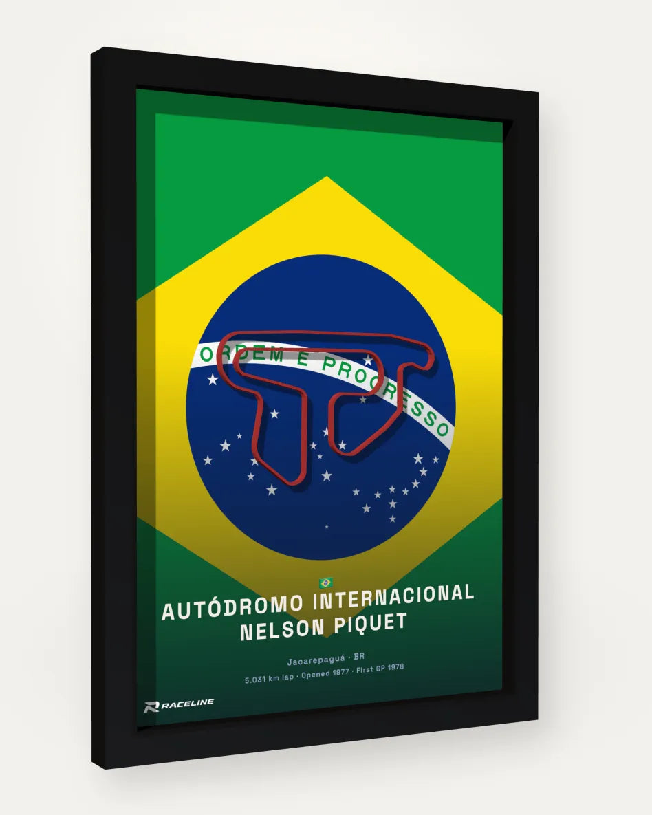 Autódromo Internacional Nelson Piquet poster with flag background