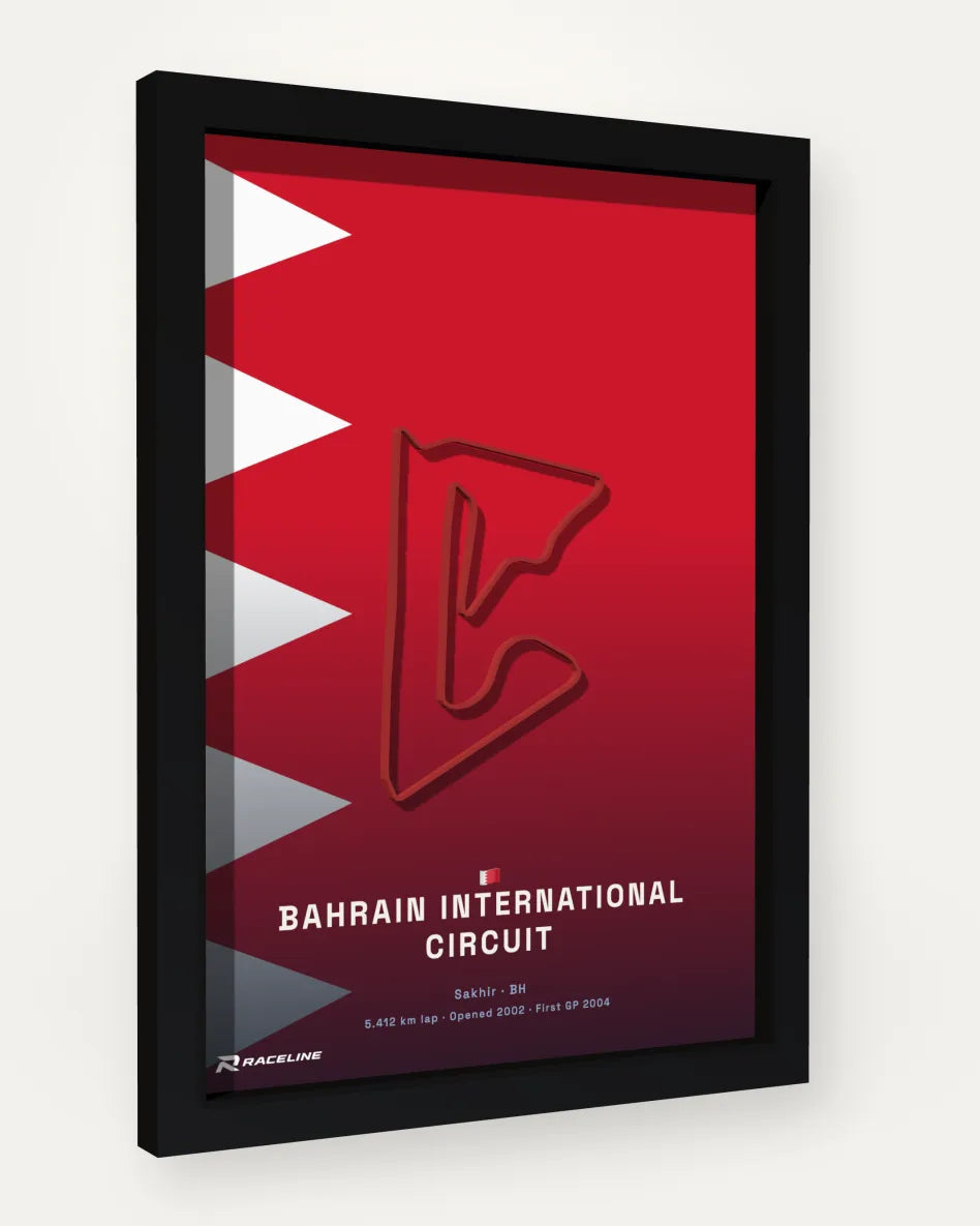 Bahrain International Circuit poster with flag background
