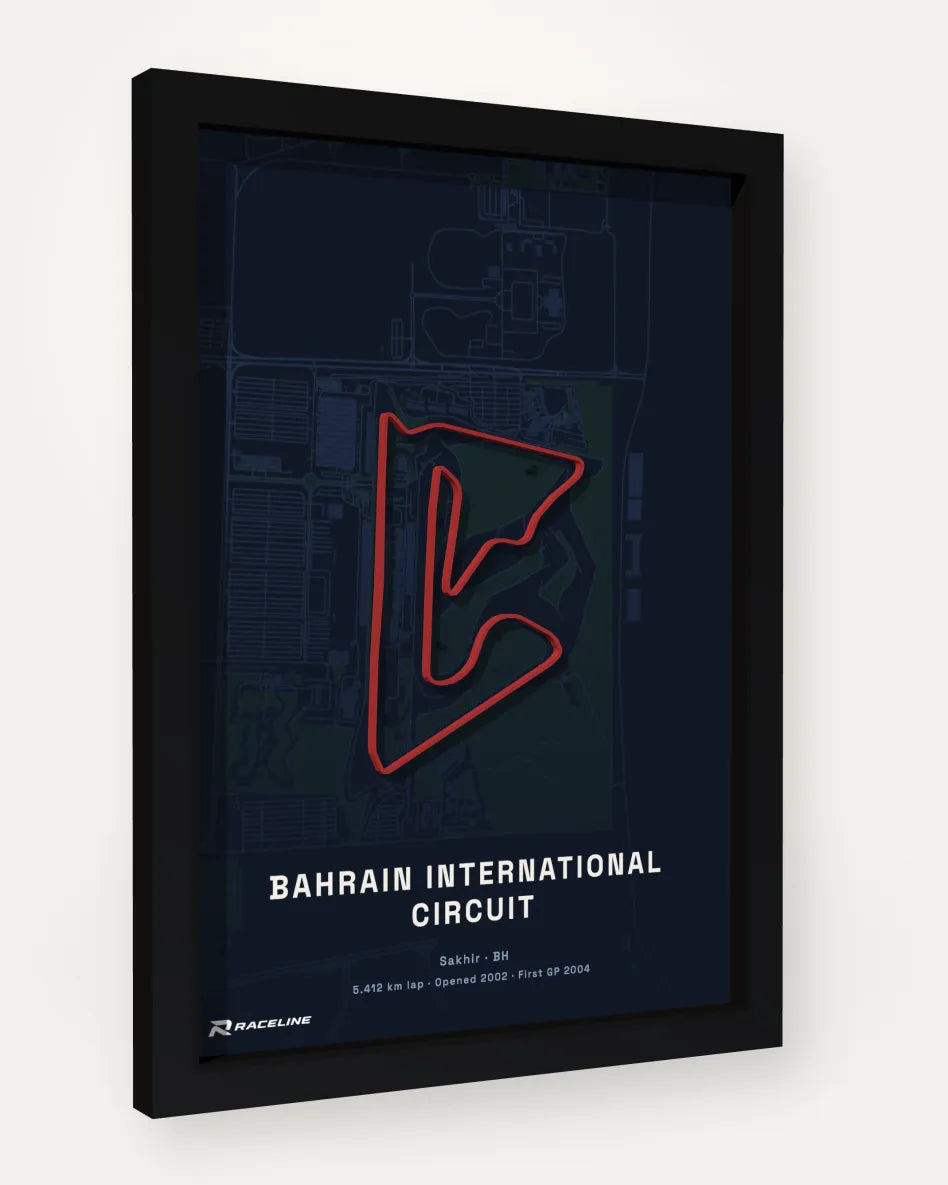 Bahrain International Circuit poster with map background