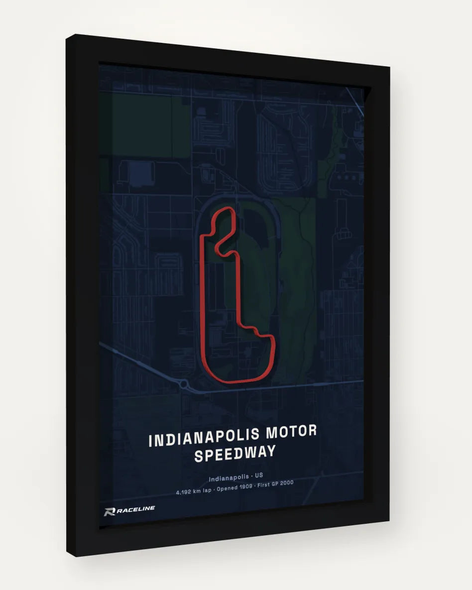 Indianapolis Motor Speedway poster with map background