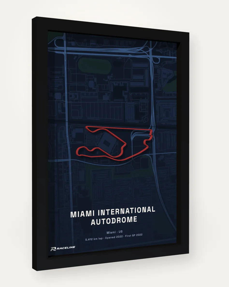 Miami International Autodrome poster with map background