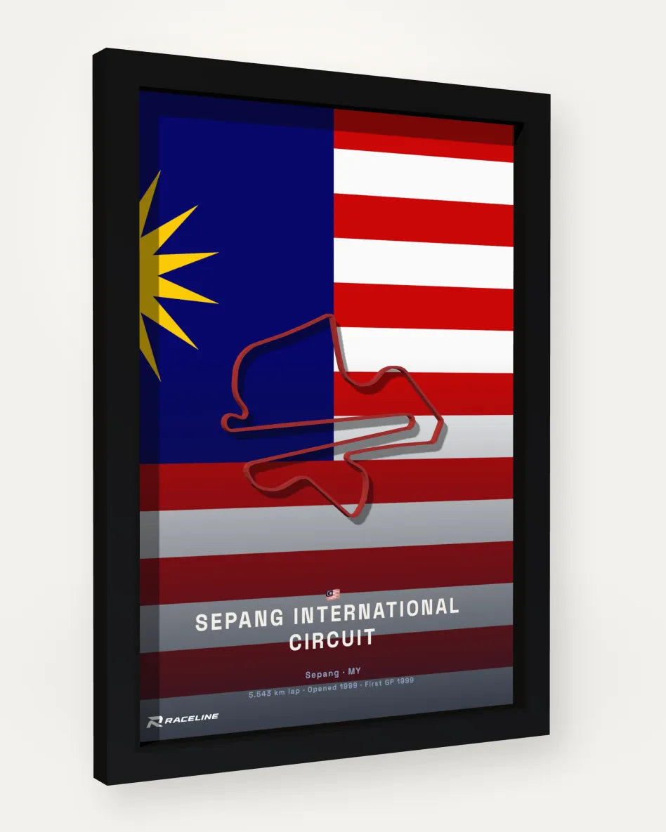 Sepang International Circuit poster with flag background