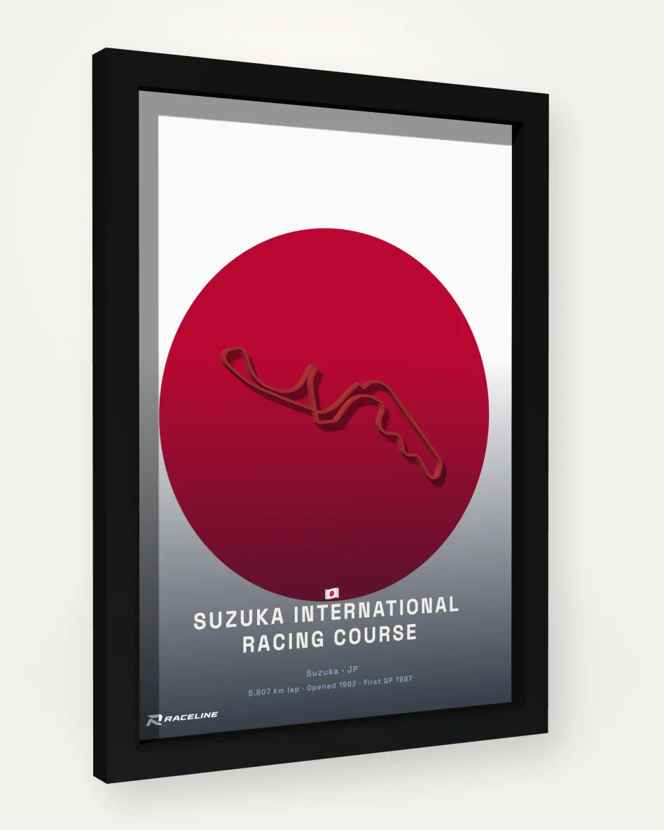 Suzuka International Racing Course poster with flag background