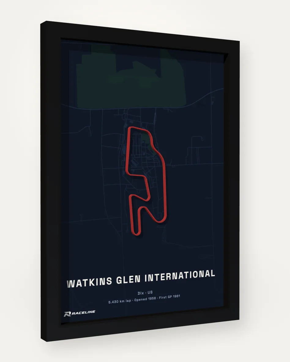 Watkins Glen International poster with map background