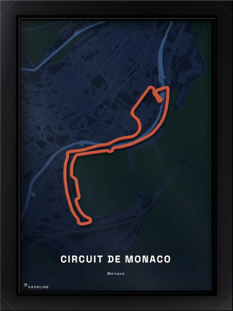 A finished Monaco circuit poster in a black frame