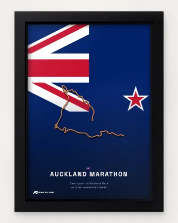 Auckland marathon course in a framed flag view