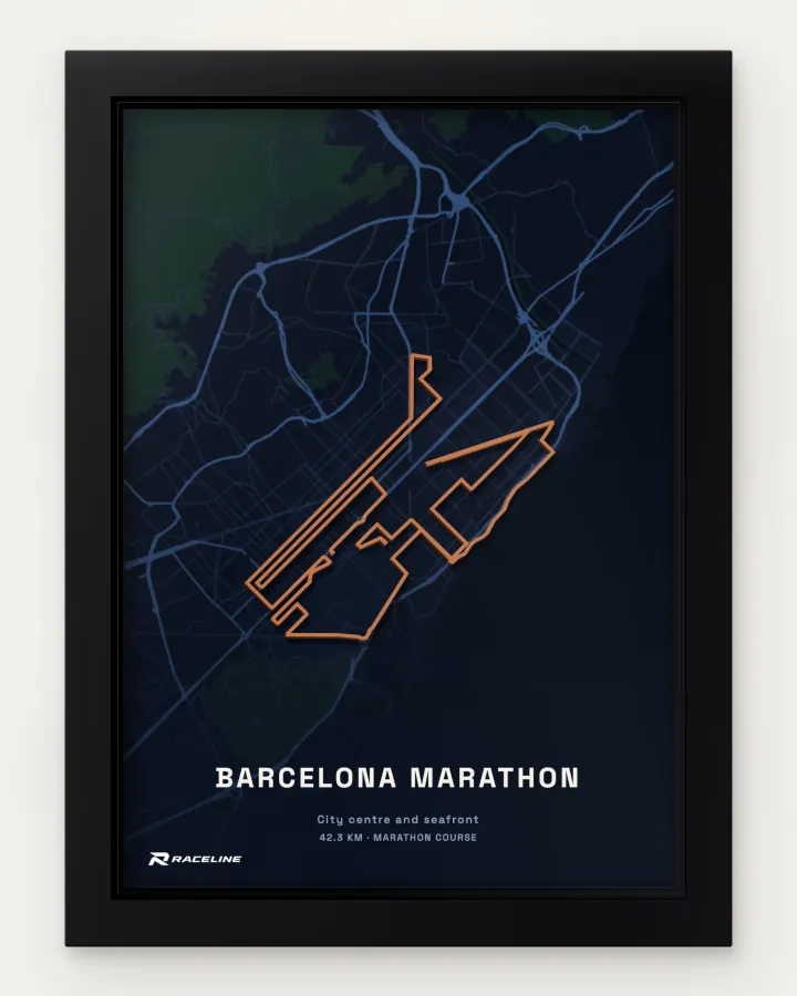 Barcelona marathon course in a framed map view