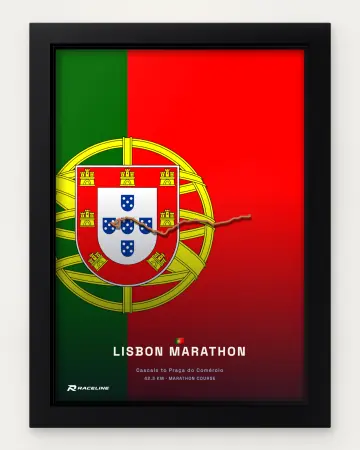 Lisbon marathon course in a framed flag view