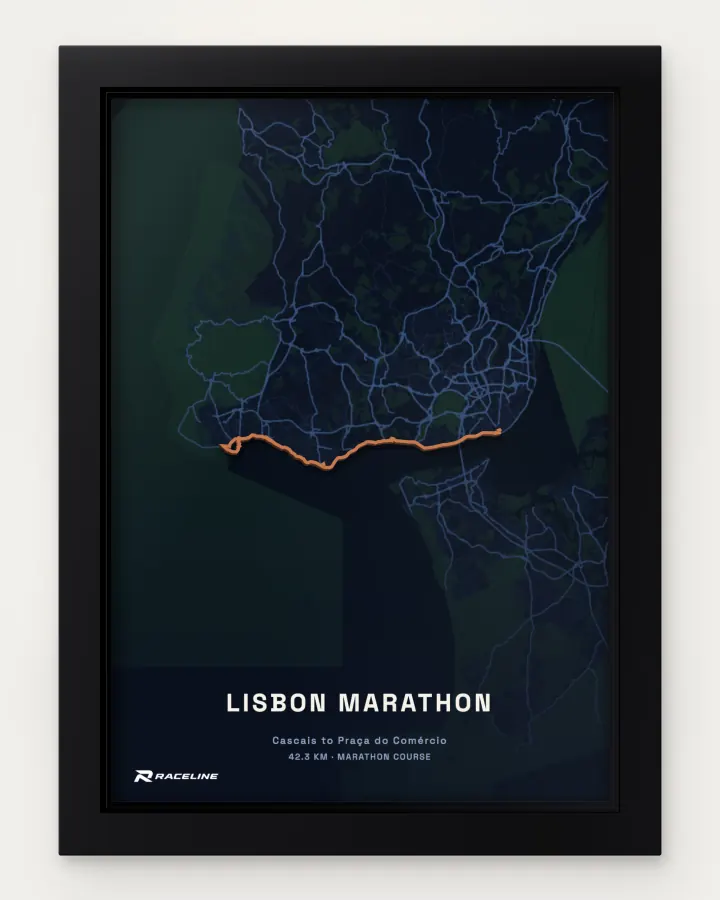 Lisbon marathon course in a framed map view