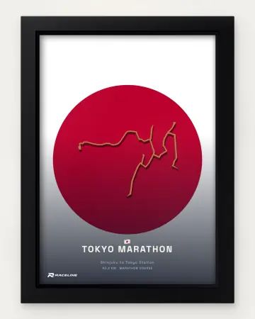Tokyo marathon course in a framed flag view