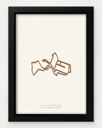 Valencia marathon course in a framed solid-colour view